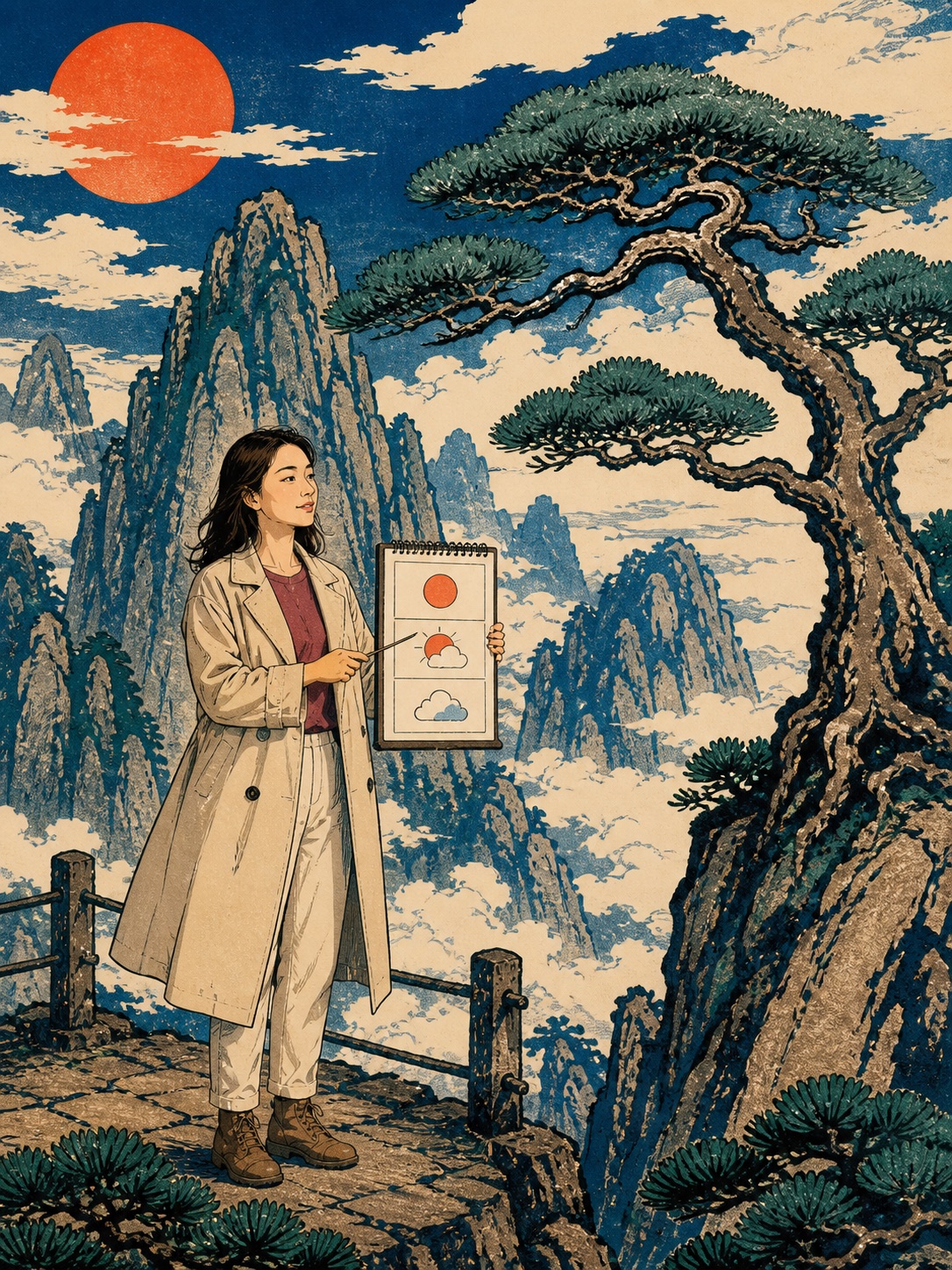 黄山山势巨浪木版